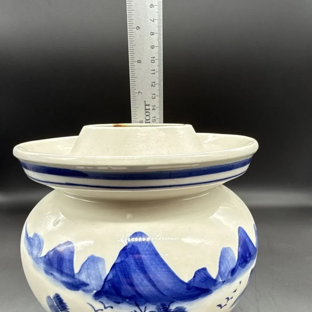 Chinese Blue & White Jar/Vase Mountain Landscape, Made in PRC